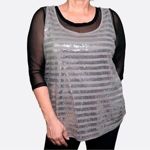 Lane Bryant Gray Silver Sequin Jersey Tank Top 1X Plus Size Party